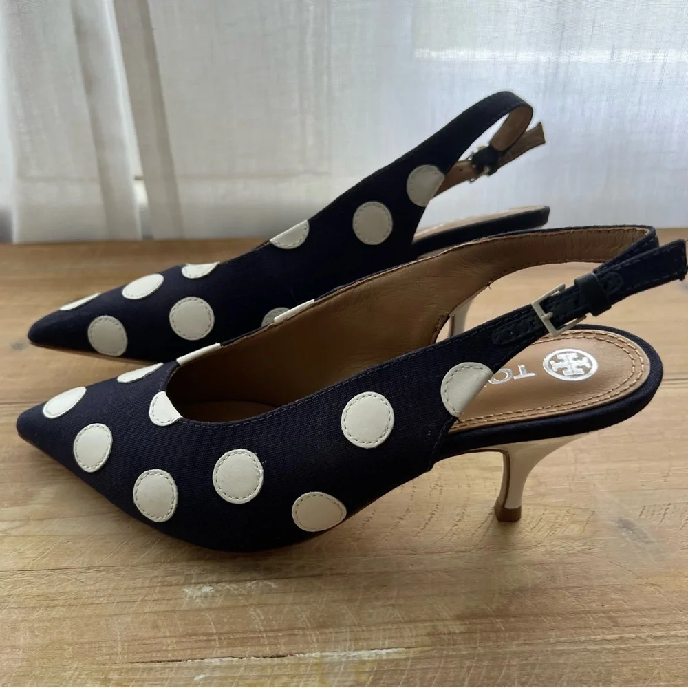 Tory Burch Spencer Slingback Pump in Navy Dot Size 6 - Picture 5 of 13